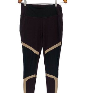 Mondetta Leggings Womens Size Medium Maroon Beige Black Activewear Pants